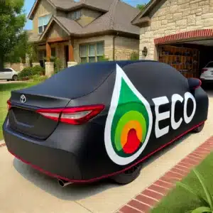 a car covered in a custom black cover